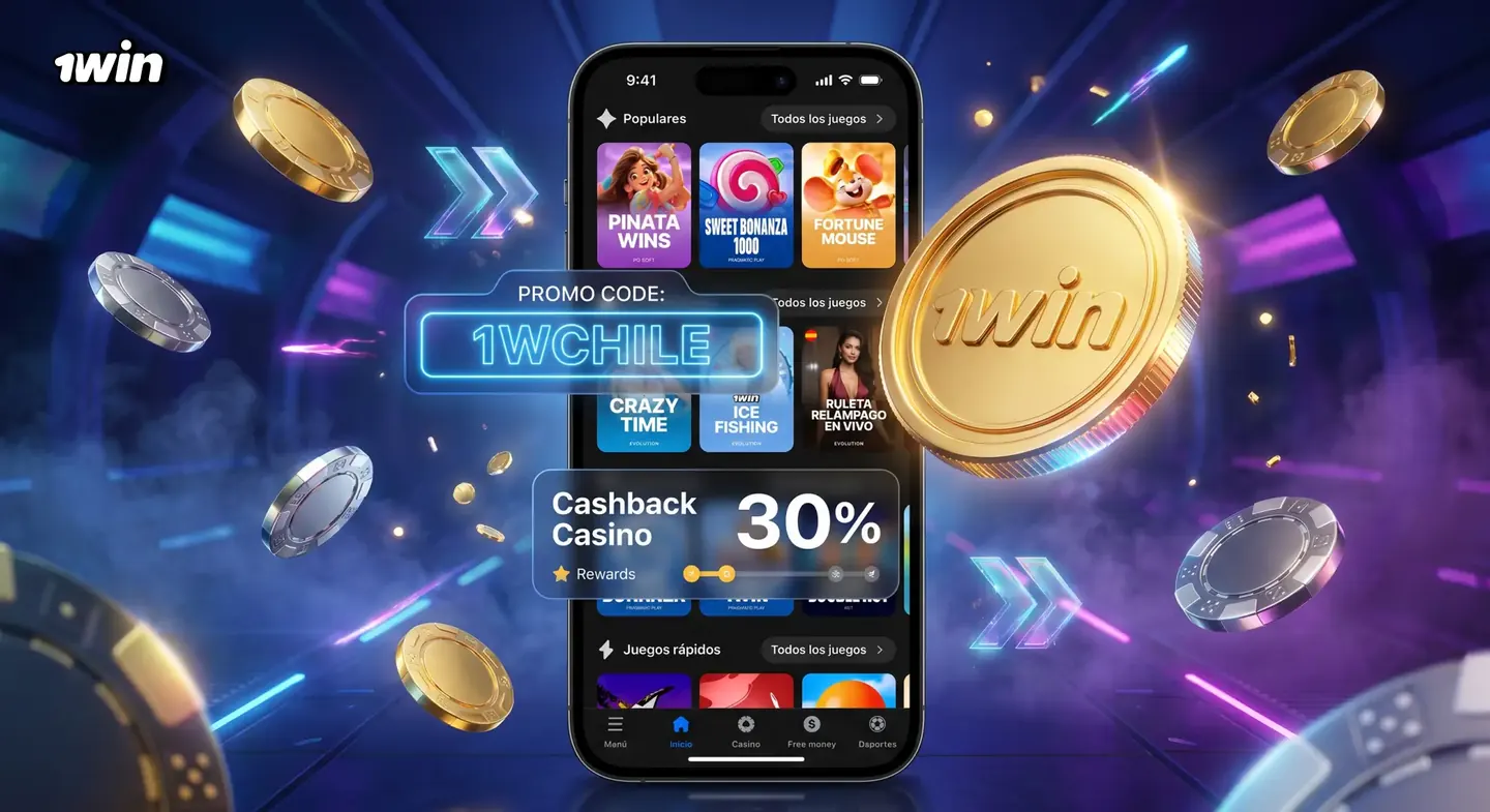 Pantalla de cashback del casino 1win con el porcentaje de devolución